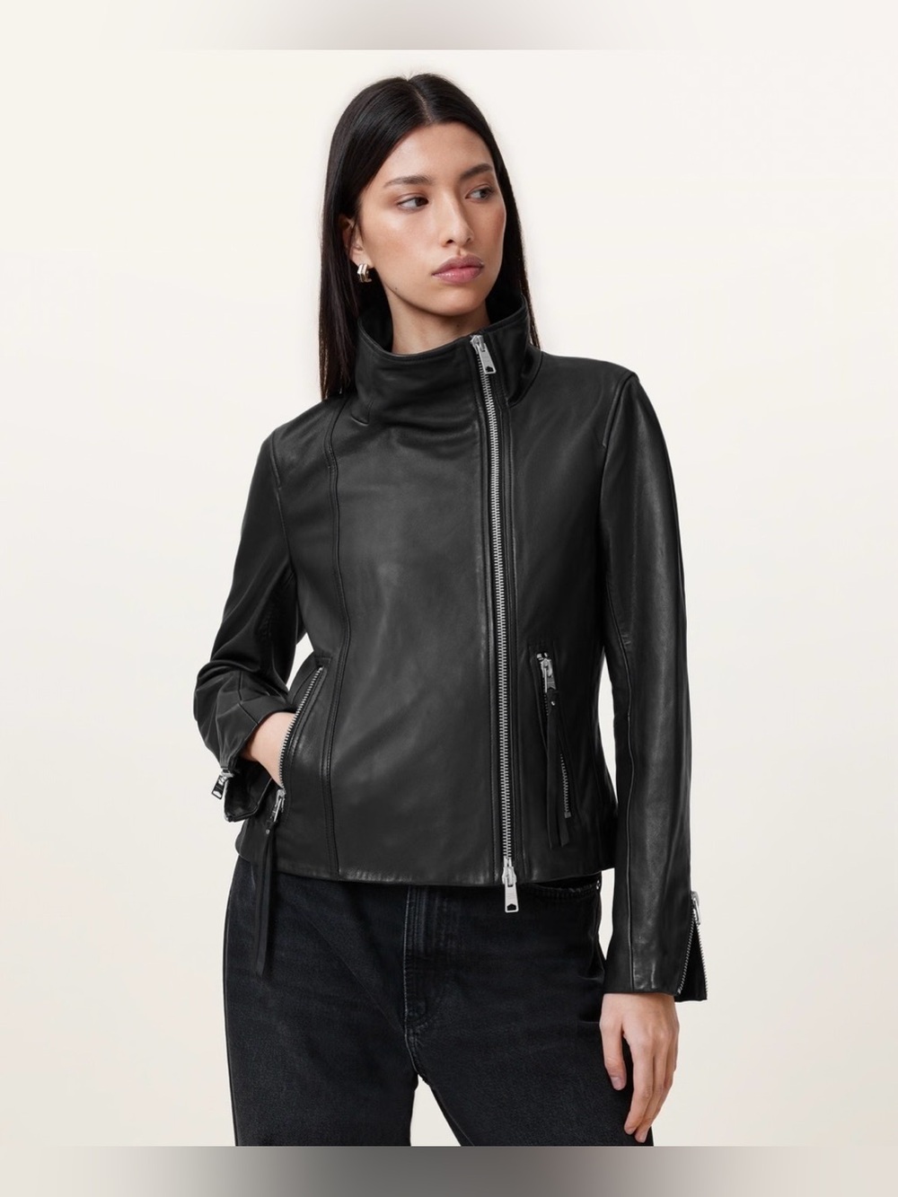 All Saints Ellis Biker Leather Jacket (black)